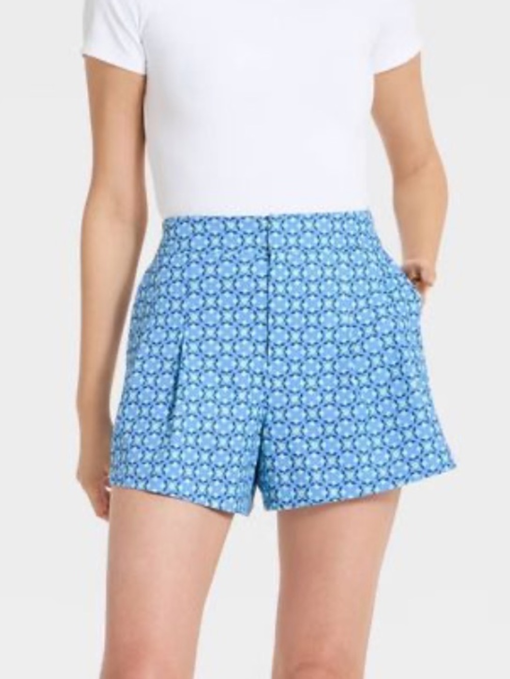 All In Motion Blue Geometric High-Waist Woven Pleated Shorts, Size XXL NEW